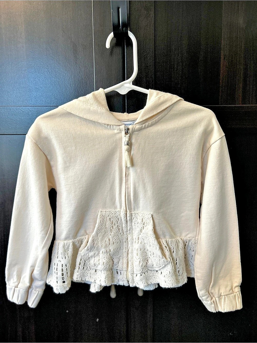 Mayoral Girls Size 3 Cream Hooded Zip Jacket